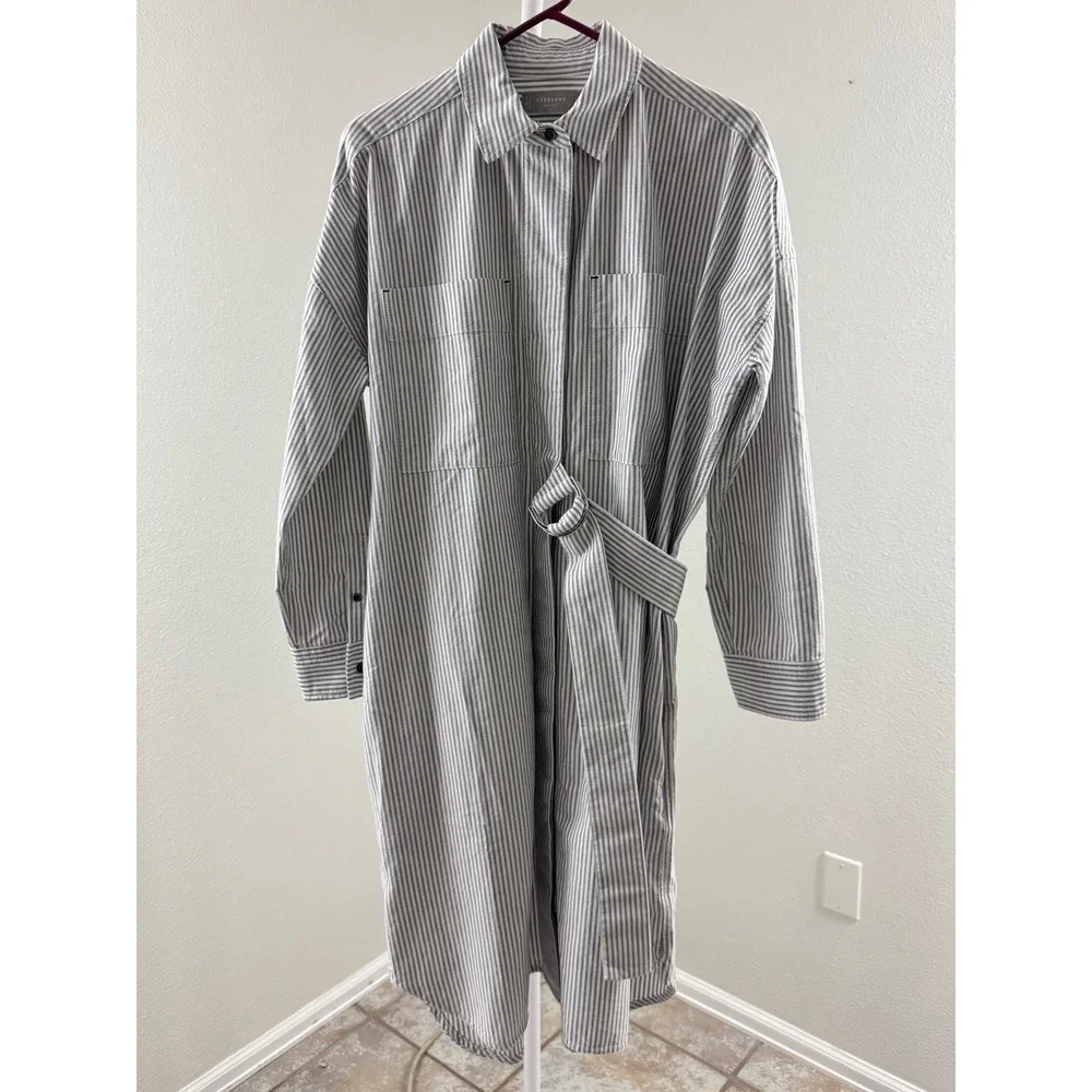 Everlane Oxford Shirtdress‎ Blue White Stripe Organic Cotton Belted Midi Dress